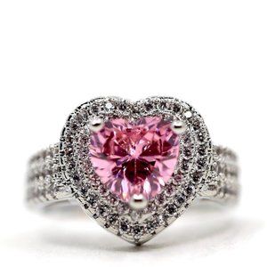 18k Gold Dipped Double Halo Pink Heart Topaz Ring